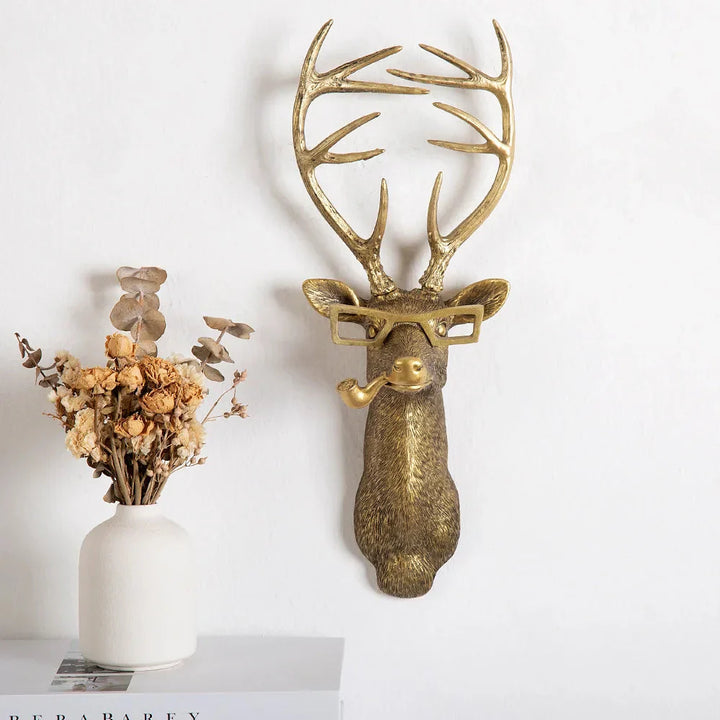 Stornfield | Antique Bronze Resin Animal Pendant Golden Deer Head Wall Storage Hooks Wall Accessories Decorative Figurines