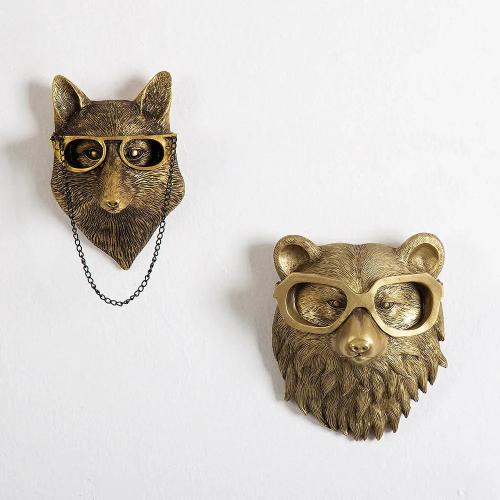 Stornfield | Antique Bronze Resin Animal Pendant Golden Deer Head Wall Storage Hooks Wall Accessories Decorative Figurines