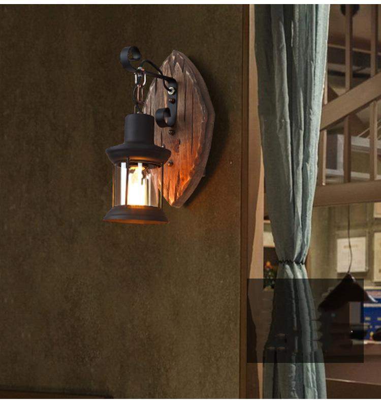 Stornfield antique wooden country house style wall lamp