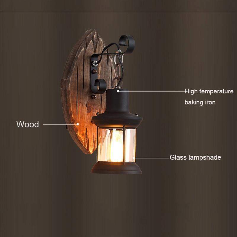 Stornfield antique wooden country house style wall lamp