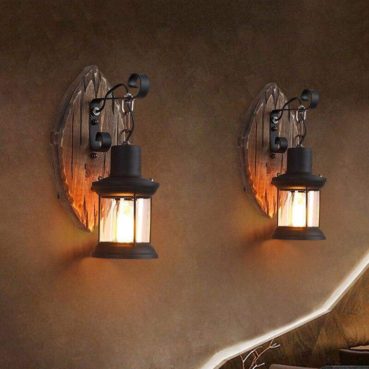 Stornfield antique wooden country house style wall lamp