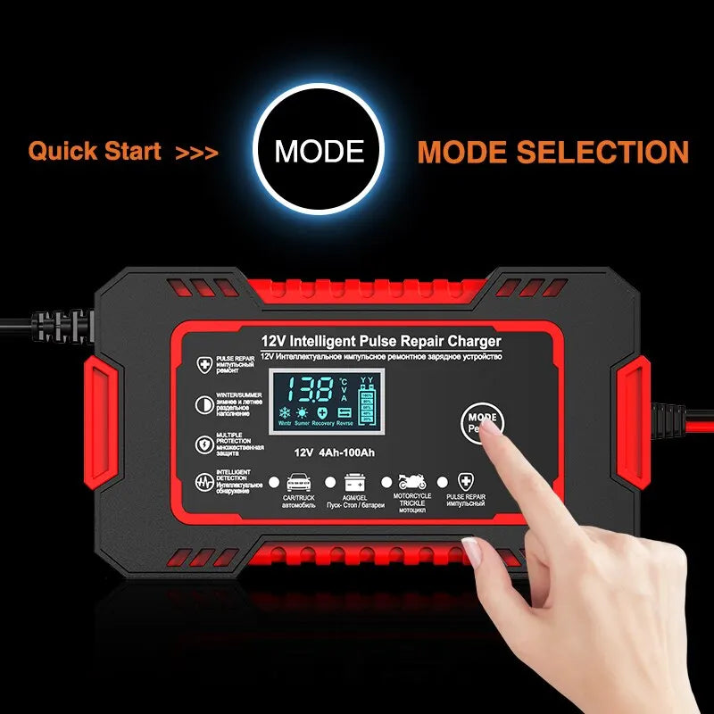 Stornfield | 12V 6A Smart Car Battery Charger | Pulse Repair, LCD Display & Fast Charging for AGM, Gel & Lead-Acid Batteries