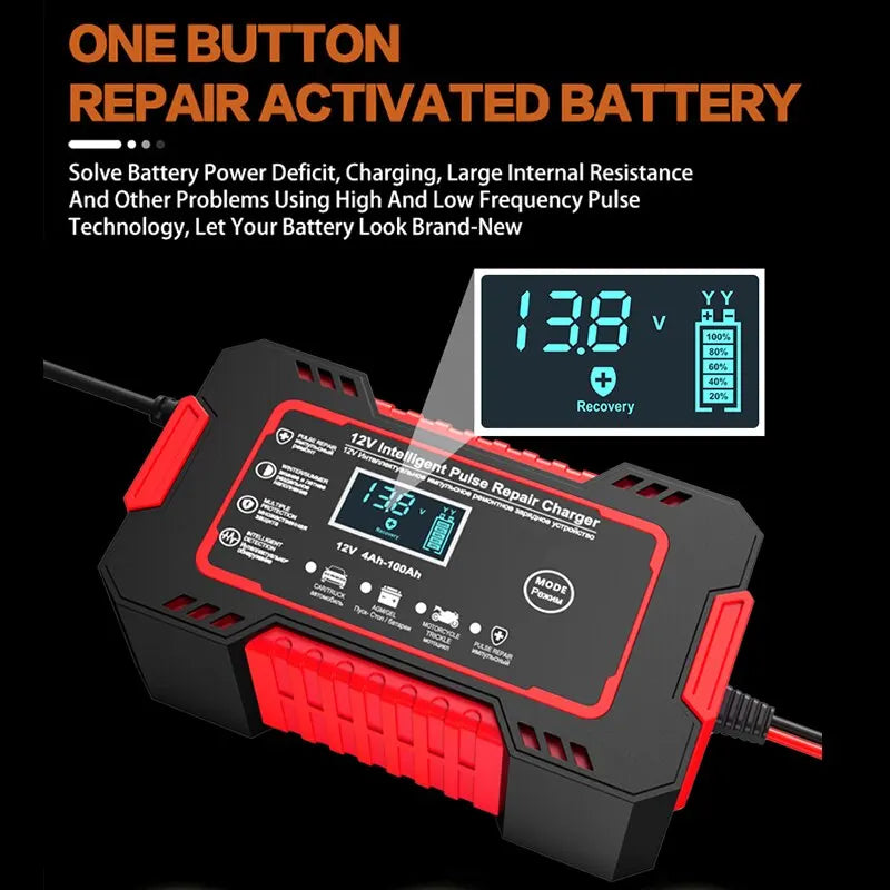 Stornfield | 12V 6A Smart Car Battery Charger | Pulse Repair, LCD Display & Fast Charging for AGM, Gel & Lead-Acid Batteries