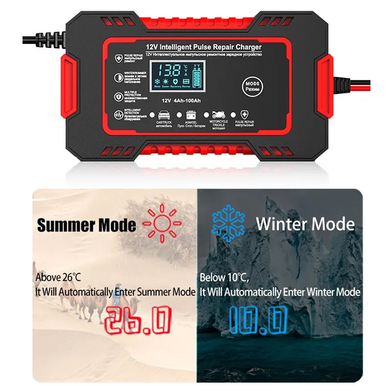 Stornfield | 12V 6A Smart Car Battery Charger | Pulse Repair, LCD Display & Fast Charging for AGM, Gel & Lead-Acid Batteries