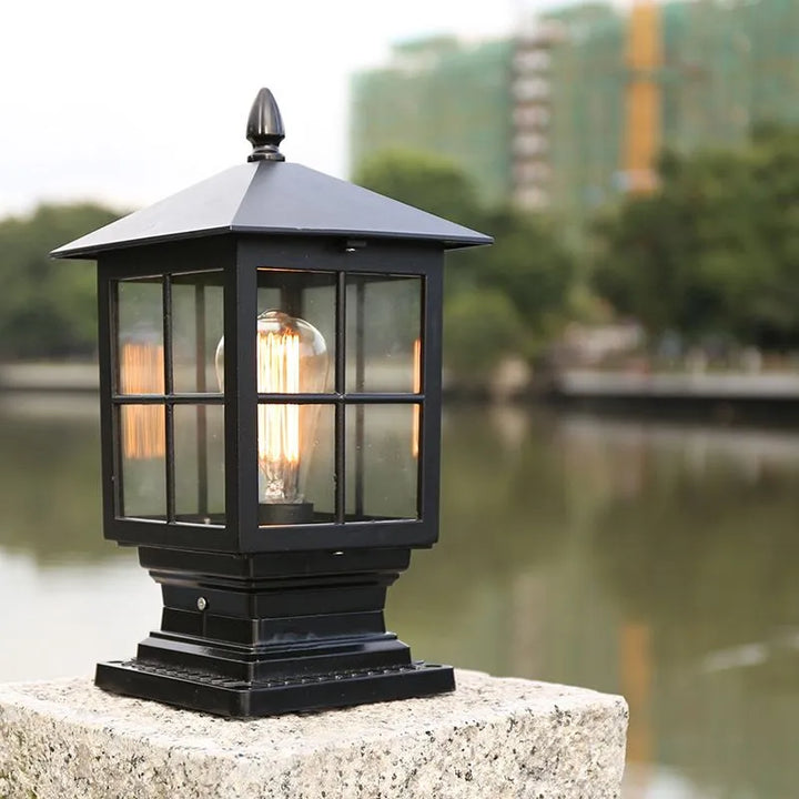 Weatherproof Outdoor Lantern on Pillar in Black Metal | Stornfield