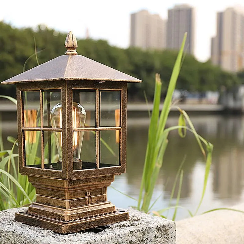 Weatherproof Outdoor Lantern on Pillar in Black Metal | Stornfield