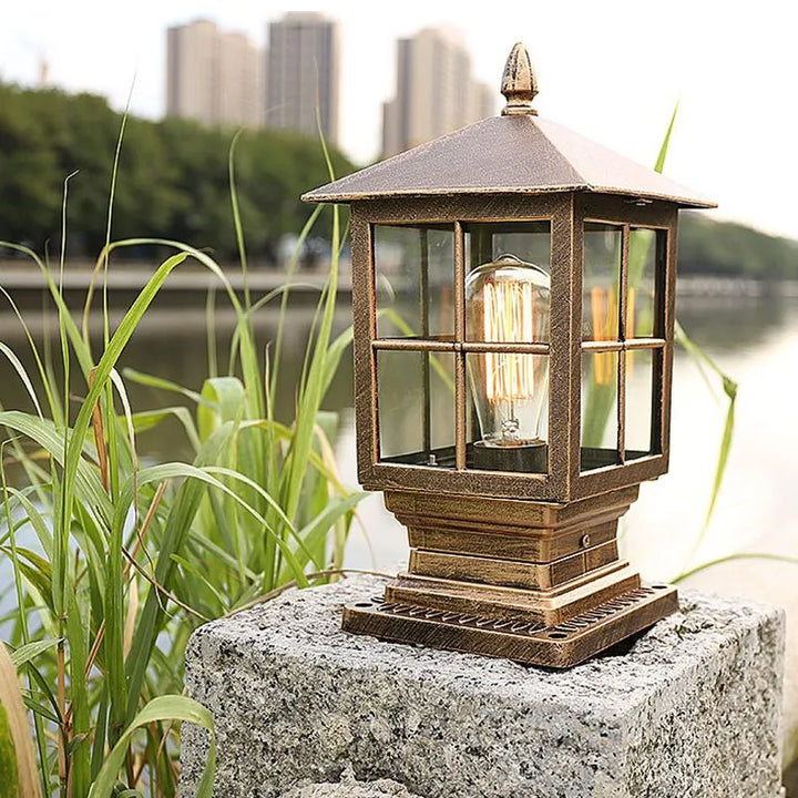 Weatherproof Outdoor Lantern on Pillar in Black Metal | Stornfield
