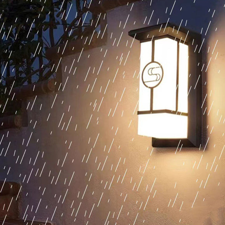 Traditional Chinese Rectangular Waterproof Aluminum Acrylic LED Wall Sconce Lamp For Outdoor Patios | Stornfield