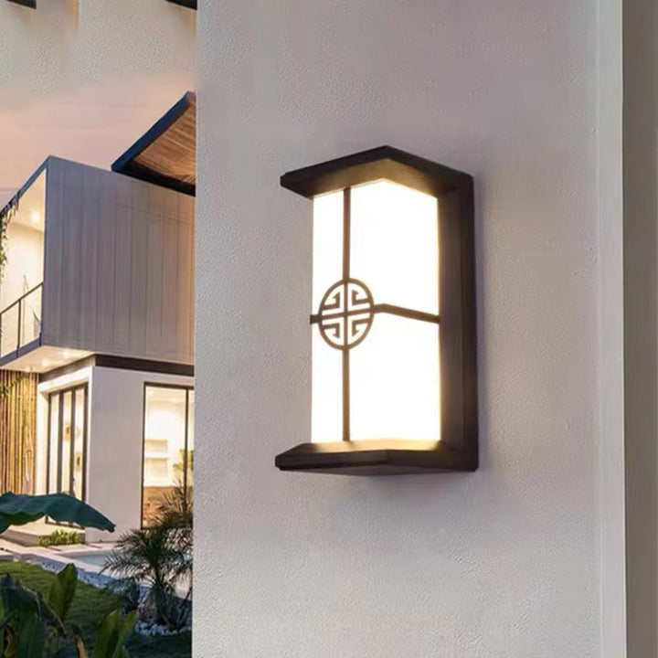 Traditional Chinese Rectangular Waterproof Aluminum Acrylic LED Wall Sconce Lamp For Outdoor Patios | Stornfield