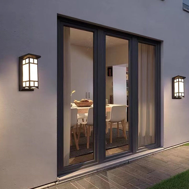 Traditional Chinese Rectangular Waterproof Aluminum Acrylic LED Wall Sconce Lamp For Outdoor Patios | Stornfield