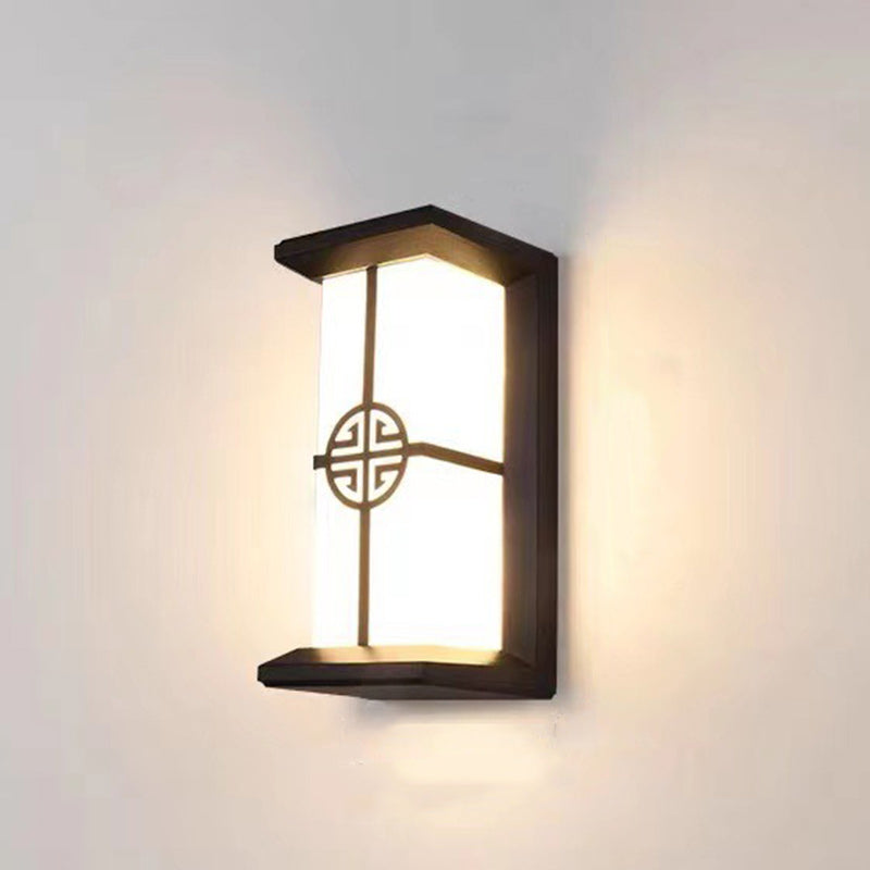 Traditional Chinese Rectangular Waterproof Aluminum Acrylic LED Wall Sconce Lamp For Outdoor Patios | Stornfield