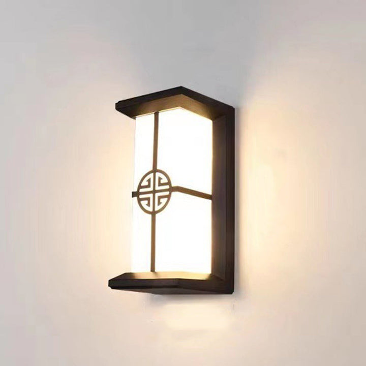 Traditional Chinese Rectangular Waterproof Aluminum Acrylic LED Wall Sconce Lamp For Outdoor Patios | Stornfield