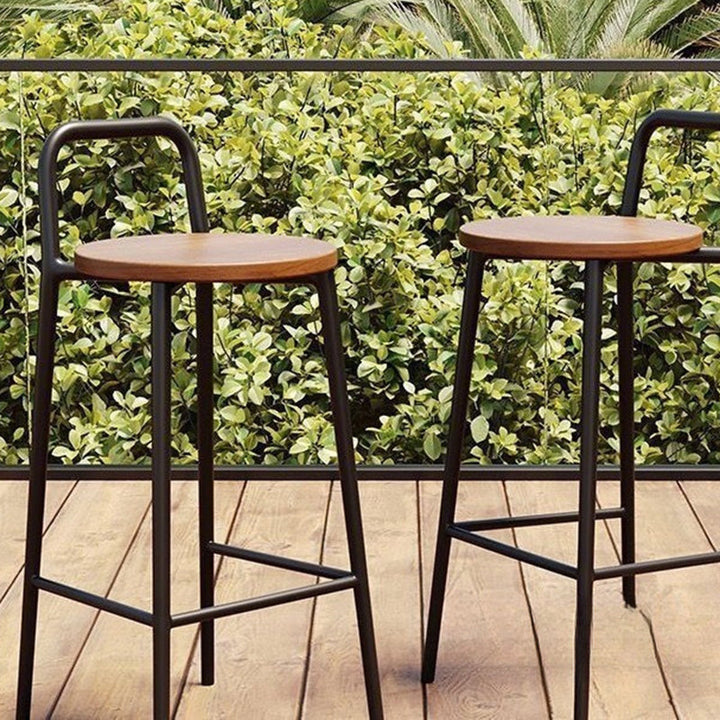 Contemporary Nordic Carbon Steel Solid Wood Rectangular Outdoor Bar Stool Backless For Outdoor | Stornfield