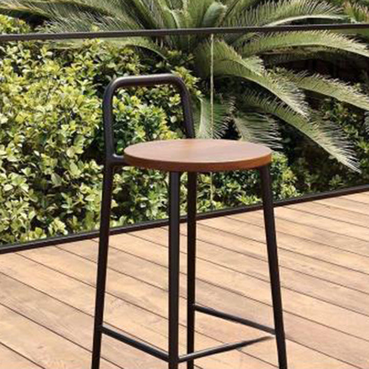 Contemporary Nordic Carbon Steel Solid Wood Rectangular Outdoor Bar Stool Backless For Outdoor | Stornfield