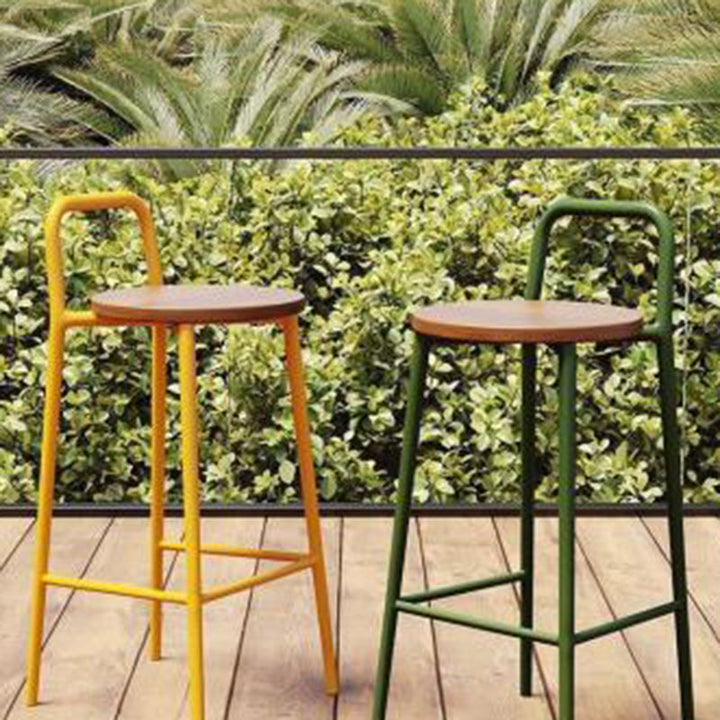 Contemporary Nordic Carbon Steel Solid Wood Rectangular Outdoor Bar Stool Backless For Outdoor | Stornfield