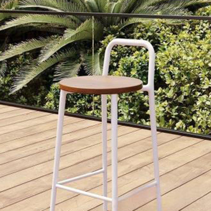 Contemporary Nordic Carbon Steel Solid Wood Rectangular Outdoor Bar Stool Backless For Outdoor | Stornfield
