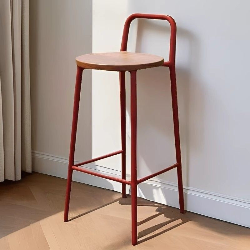 Contemporary Nordic Carbon Steel Solid Wood Rectangular Outdoor Bar Stool Backless For Outdoor | Stornfield