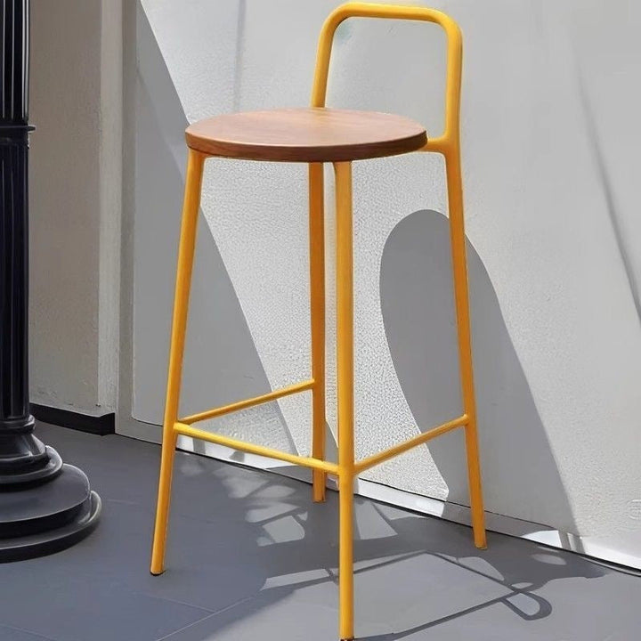 Contemporary Nordic Carbon Steel Solid Wood Rectangular Outdoor Bar Stool Backless For Outdoor | Stornfield