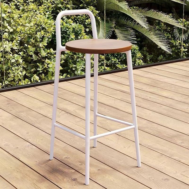 Contemporary Nordic Carbon Steel Solid Wood Rectangular Outdoor Bar Stool Backless For Outdoor | Stornfield