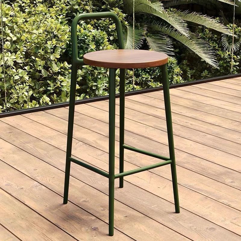 Contemporary Nordic Carbon Steel Solid Wood Rectangular Outdoor Bar Stool Backless For Outdoor | Stornfield