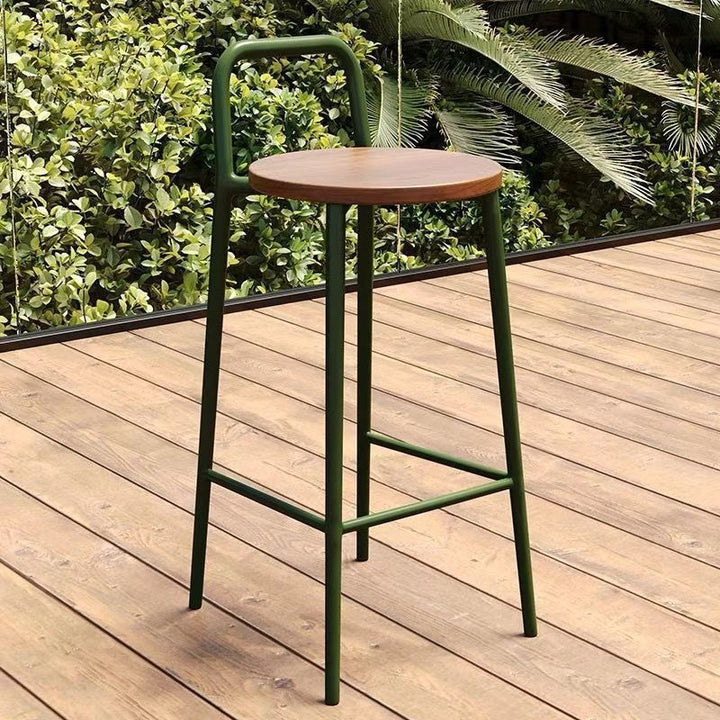 Contemporary Nordic Carbon Steel Solid Wood Rectangular Outdoor Bar Stool Backless For Outdoor | Stornfield