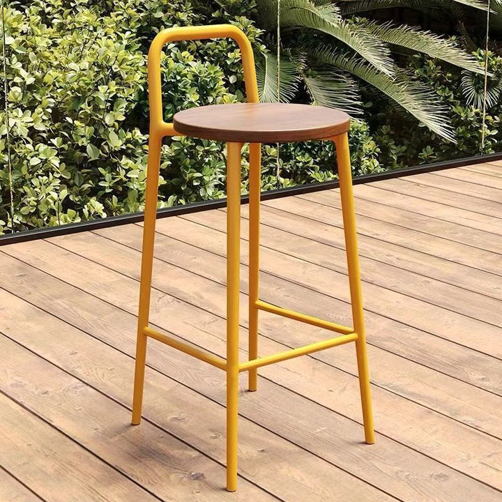 Contemporary Nordic Carbon Steel Solid Wood Rectangular Outdoor Bar Stool Backless For Outdoor | Stornfield