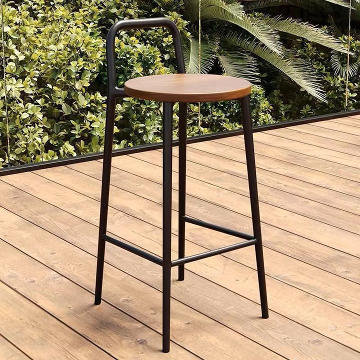 Contemporary Nordic Carbon Steel Solid Wood Rectangular Outdoor Bar Stool Backless For Outdoor | Stornfield