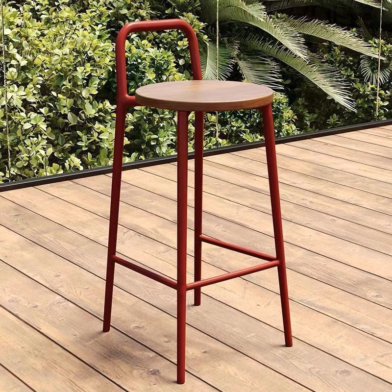 Contemporary Nordic Carbon Steel Solid Wood Rectangular Outdoor Bar Stool Backless For Outdoor | Stornfield