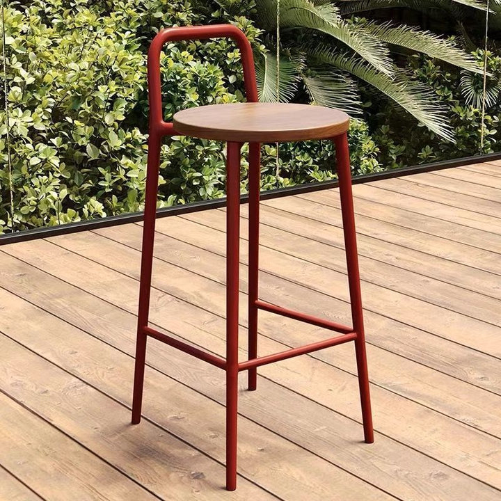 Contemporary Nordic Carbon Steel Solid Wood Rectangular Outdoor Bar Stool Backless For Outdoor | Stornfield