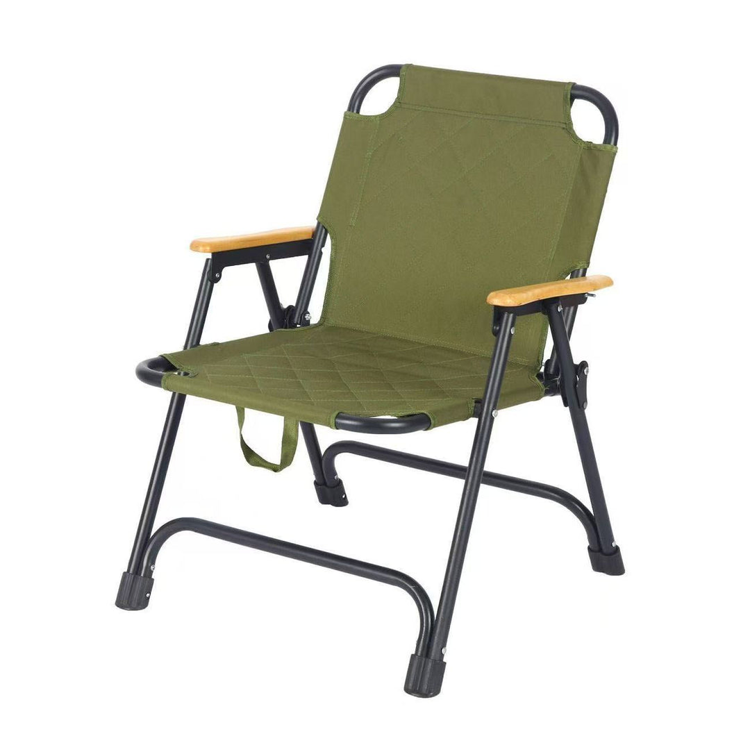 Modern Minimalist Rectangular Diamond-Pattern Carbon Steel Oxford Fabric Beech Wood Folding Camping Chair Backrest Armrest For Garden | Stornfield