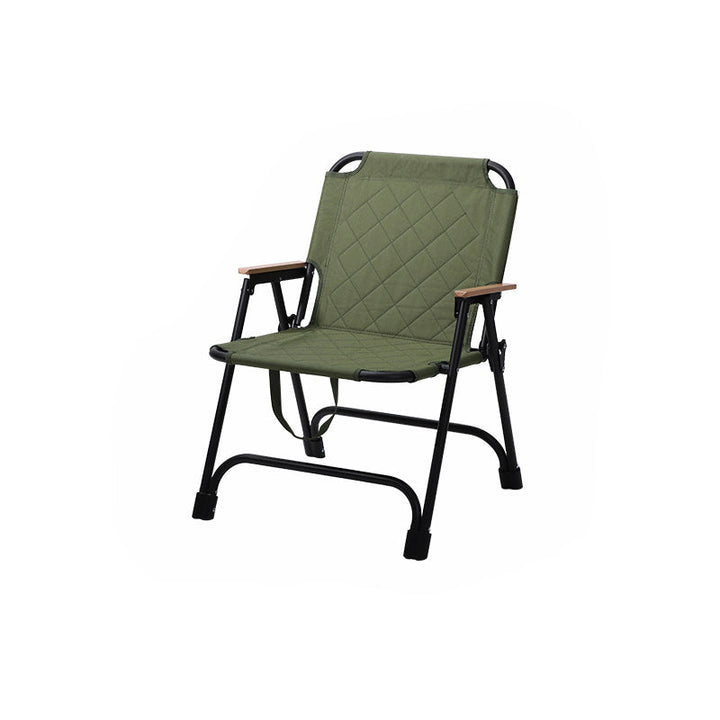 Modern Minimalist Rectangular Diamond-Pattern Carbon Steel Oxford Fabric Beech Wood Folding Camping Chair Backrest Armrest For Garden | Stornfield