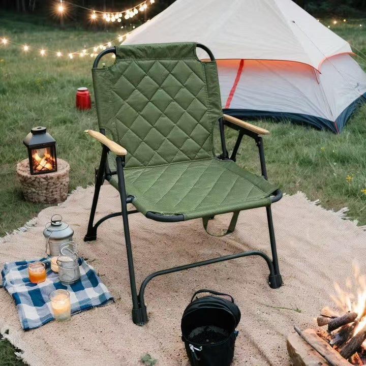 Modern Minimalist Rectangular Diamond-Pattern Carbon Steel Oxford Fabric Beech Wood Folding Camping Chair Backrest Armrest For Garden | Stornfield