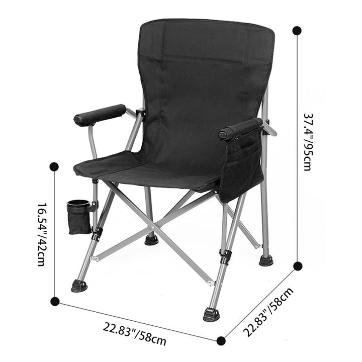 Modern Minimalist Square Carbon Steel Oxford Fabric Foldable Backrest Armrest Black Camping Chair For Outdoor | Stornfield