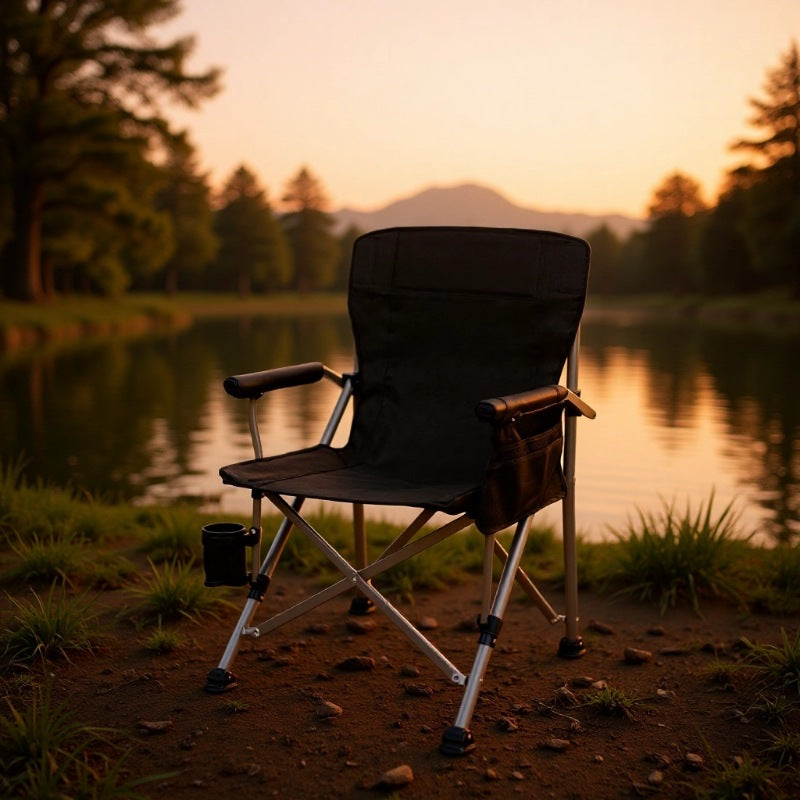 Modern Minimalist Square Carbon Steel Oxford Fabric Foldable Backrest Armrest Black Camping Chair For Outdoor | Stornfield