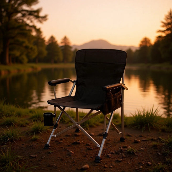 Modern Minimalist Square Carbon Steel Oxford Fabric Foldable Backrest Armrest Black Camping Chair For Outdoor | Stornfield