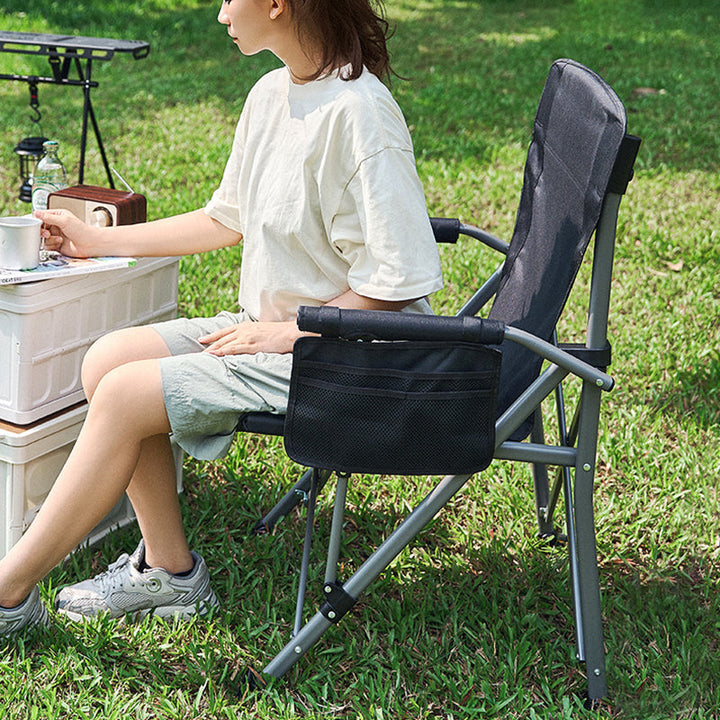 Modern Minimalist Square Carbon Steel Oxford Fabric Foldable Backrest Armrest Black Camping Chair For Outdoor | Stornfield