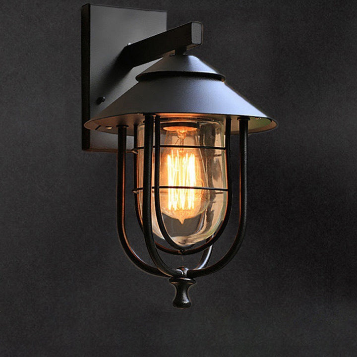 Contemporary Industrial Iron & Glass Caged Cylinder 1-Light Wall Sconce Lamp For Outdoor Patio | Stornfield
