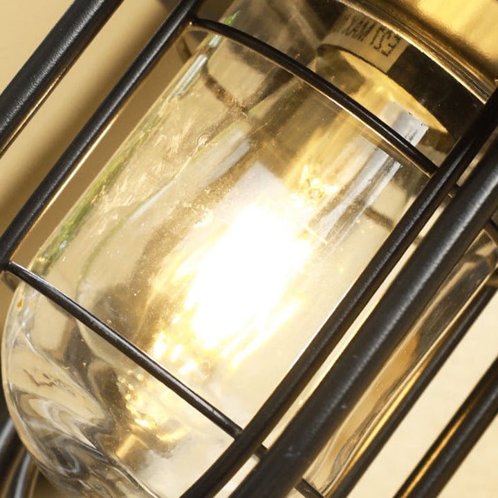 Contemporary Industrial Iron & Glass Caged Cylinder 1-Light Wall Sconce Lamp For Outdoor Patio | Stornfield