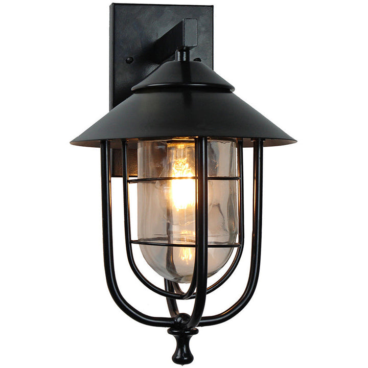 Contemporary Industrial Iron & Glass Caged Cylinder 1-Light Wall Sconce Lamp For Outdoor Patio | Stornfield
