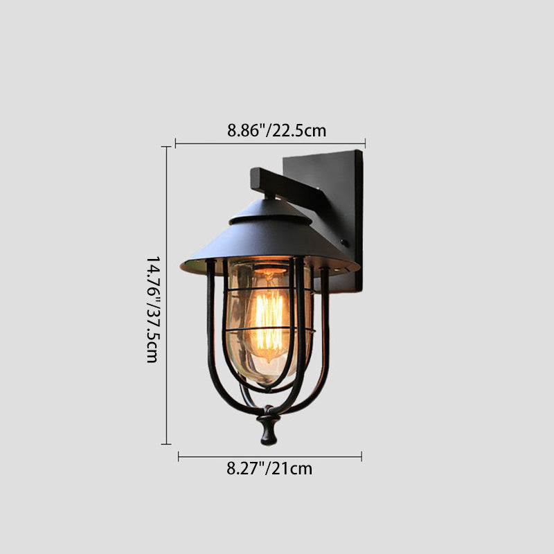 Contemporary Industrial Iron & Glass Caged Cylinder 1-Light Wall Sconce Lamp For Outdoor Patio | Stornfield