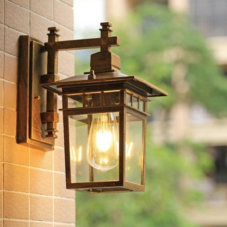 Traditional Rustic Cast Aluminum, Iron & Glass Rectangular 1-Light Wall Sconce Lamp For Outdoor Garden & Patio | Stornfield