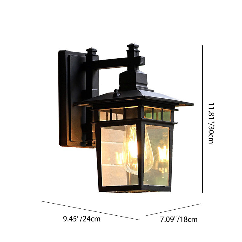 Traditional Rustic Cast Aluminum, Iron & Glass Rectangular 1-Light Wall Sconce Lamp For Outdoor Garden & Patio | Stornfield