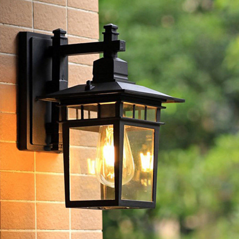 Traditional Rustic Cast Aluminum, Iron & Glass Rectangular 1-Light Wall Sconce Lamp For Outdoor Garden & Patio | Stornfield