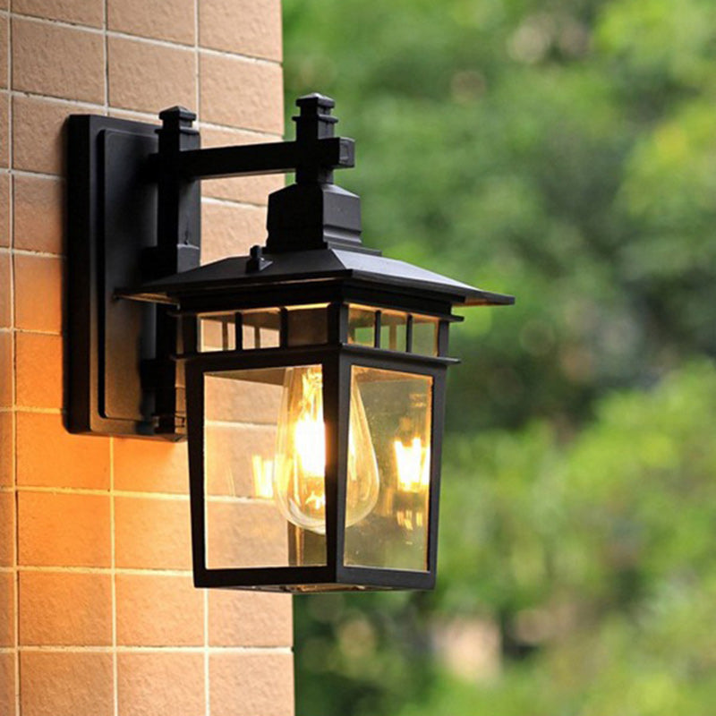 Traditional Rustic Cast Aluminum, Iron & Glass Rectangular 1-Light Wall Sconce Lamp For Outdoor Garden & Patio | Stornfield