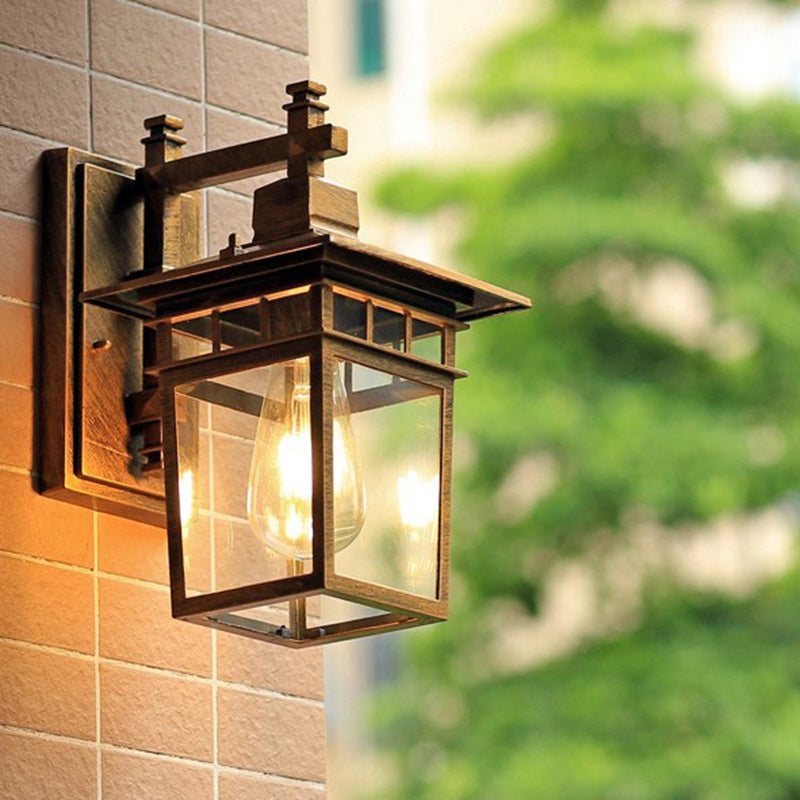 Traditional Rustic Cast Aluminum, Iron & Glass Rectangular 1-Light Wall Sconce Lamp For Outdoor Garden & Patio | Stornfield