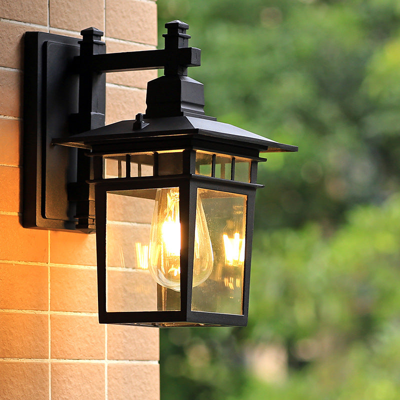 Traditional Rustic Cast Aluminum, Iron & Glass Rectangular 1-Light Wall Sconce Lamp For Outdoor Garden & Patio | Stornfield