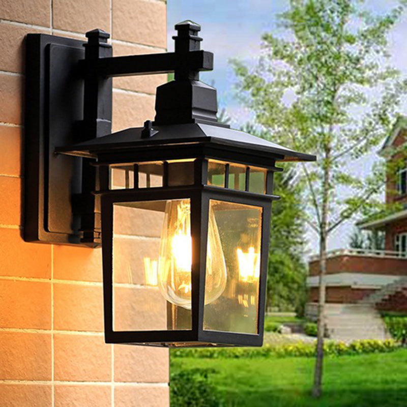 Traditional Rustic Cast Aluminum, Iron & Glass Rectangular 1-Light Wall Sconce Lamp For Outdoor Garden & Patio | Stornfield