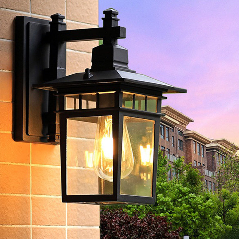 Traditional Rustic Cast Aluminum, Iron & Glass Rectangular 1-Light Wall Sconce Lamp For Outdoor Garden & Patio | Stornfield