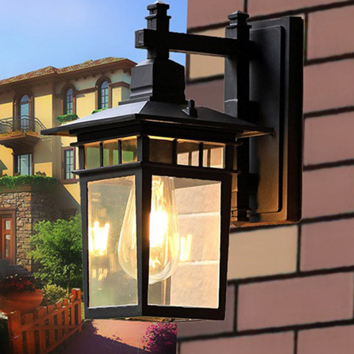 Traditional Rustic Cast Aluminum, Iron & Glass Rectangular 1-Light Wall Sconce Lamp For Outdoor Garden & Patio | Stornfield