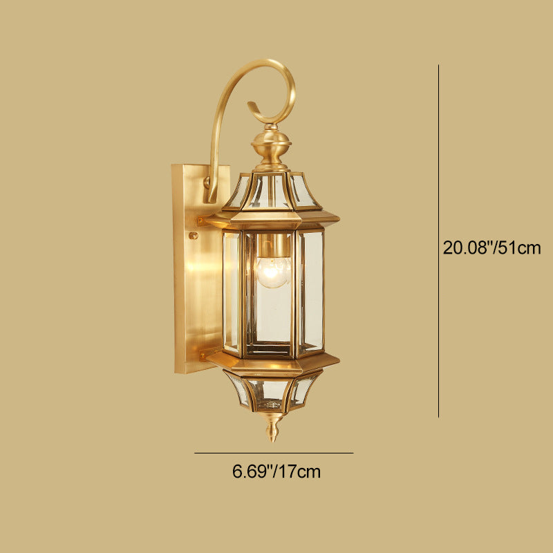 Traditional European Brass Glass Polygonal 1-Light Waterproof Wall Sconce Lamp For Bedroom Patio And Garden | Stornfield
